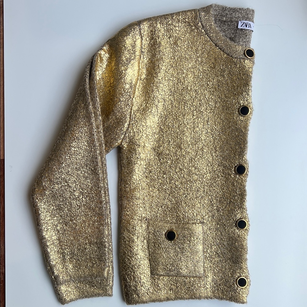 Zara Foil Knit Cardigan with Black & Gold Buttons - Picture 14 of 17